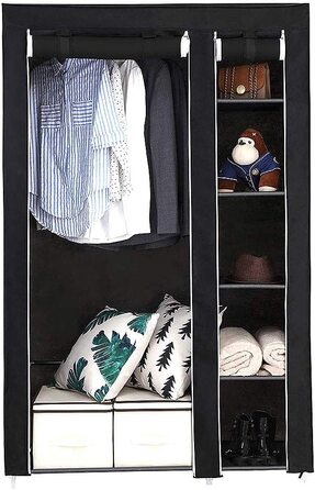 Складаний шафа для одягу Flyelf DIY, тканинний шафа для одягу, стелаж для одягу, система полиць, вішалка для одягу (172x105x43 см, чорний)