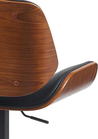 Барний стілець CLP Beverley з штучної шкіри, регульована висота та поворот, дерев'яний табурет з підніжкою, колір: горіх/чорний