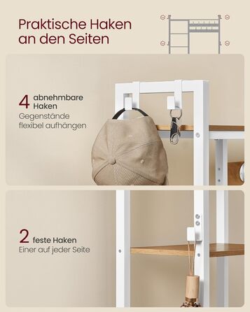 Вільна стійка для одягу VASAGLE з полицею для взуття, 5 поличок, 9 тричі гачки, 6 бічних гачків, 40 x 120 x 190 см, вінтажний колір, HSR426B01