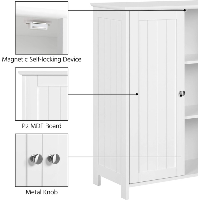 Окремо стояча тумба для ванної кімнати Yaheetech з подвійними дверцятами та регульованою полицею, біла 60x30x80.5см
