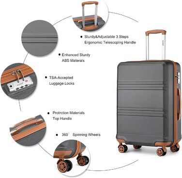 Набір валіз KONO 4 в 1: велика валіза, ручна валіза 55 см, косметичка, сумка для подорожей (кремово-білий)