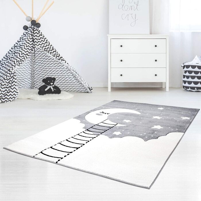 Дитячий килимок MyShop24h, килимок для ігор, килимок для дитячої кімнати, місяць дитячої мрії, розмір в см Колір (140 х 200 см, сірий)