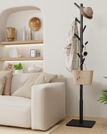 Дерев'яна вішалка для одягу Yawinhe, 180 см, 8 гачків, 3 рівня висоти, чорна