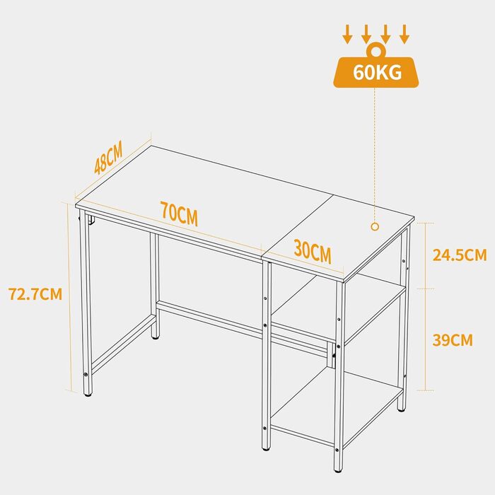 Комп'ютерний стіл CubiCubi з полицями, 100x50 см, білий, для офісу та дому