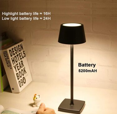 Настільна лампа бездротова 2 шт. чорного кольору, IP54, 6000mAh, повна цинкова сплава, регулювання яскравості, для дому та бізнесу