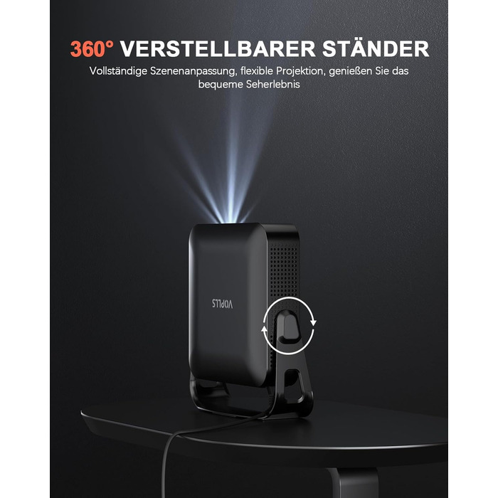 Портативний проєктор Mini Beamer 1080P Full HD 23000L з автофокусом, корекцією трапеції, WiFi6, Bluetooth та 4K підтримкою. Ідеальний для домашнього кінотеатру та підключення до телефону. 360° обертання, без додаткових додатків.