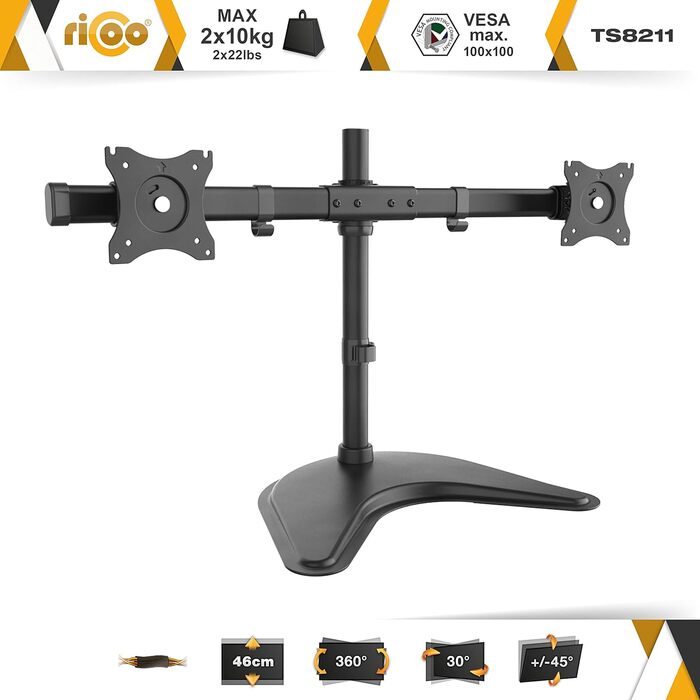 Кріплення для монітора RICOO TS7011: підставка для монітора 12-27 дюймів, кріплення VESA 75/100, настільний кріплення для комп'ютера