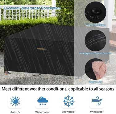 Водонепроникний чохол для садово-патіо меблів VANSHEIM 60x60x60 см / 190x140x71 см, захисна накривка для столу та сидінь