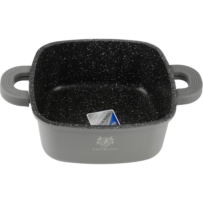 Каструля з антипригарним покриттям 10 літрів, діаметр 28 см, з кришкою, з алюмінієвого лиття, для всіх типів плит (в т.ч. індукційних), сірого кольору. Ідеально підходить для приготування супів, тушкування та інших страв.