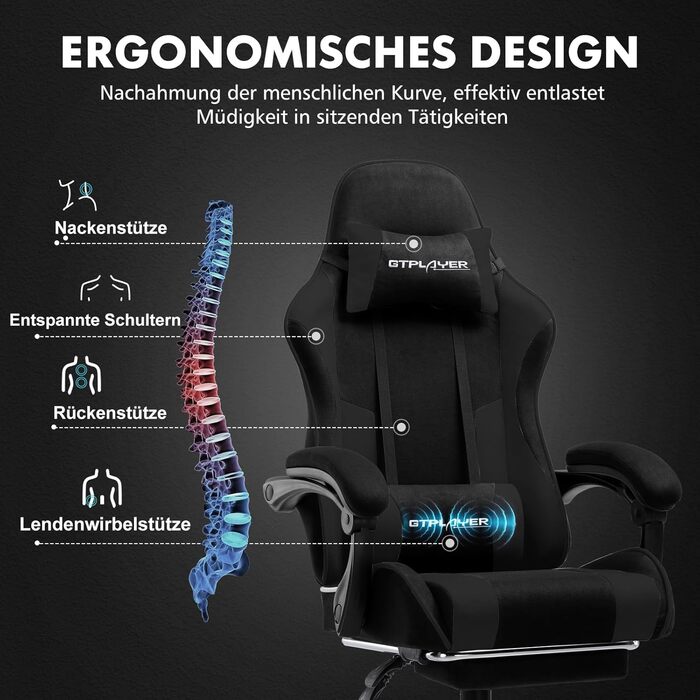 Ігрове крісло GTPLAYER з підніжкою, підголовником та масажем спини, біле (чорне, тканина)