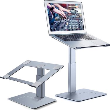 Регульований підставка для ноутбука, стійка для ноутбука на стіл, можливість стоячи, підставка для DJ ноутбука, компактна альтернатива столу, сумісна з MacBook та ноутбуками 13' - 16.5', чорний (сріблястий)