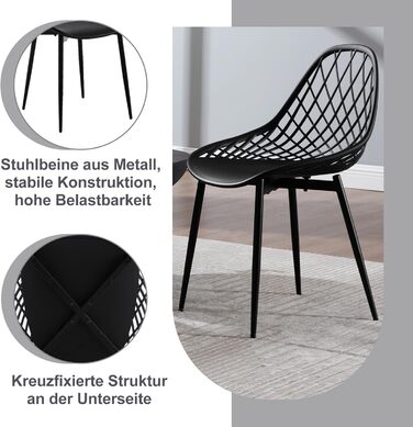 Стільці для їдальні та кухні, сучасний скандинавський дизайн, білий пластиковий стілець з металевими ніжками, набір 4 шт. (K0018EZS-4)