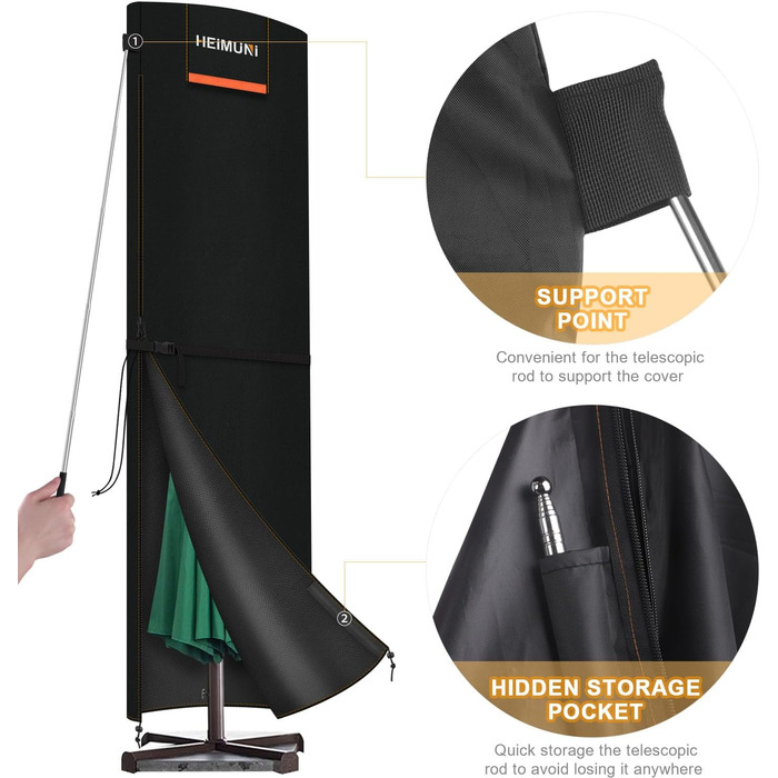 Чохол для парасольки від сонця, захисний чохол для парасольки, 3-5 м, великий розмір, захист від погодних умов, UV, вітру та снігу, 295x80/80 см