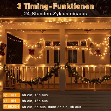 Гірлянда світлодіодна 40м, 400 LED, для прикраси ялинки та декору, вологостійка, з пультом, таймером, димуванням, теплий білий колір, для дому та саду