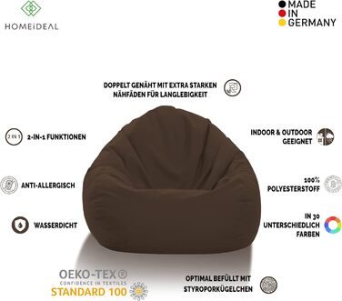 Подушка для підлоги Beanbag XXL для дорослих і дітей - підходить для ігор або відпочинку - в приміщенні та на вулиці, оскільки вона водонепроникна - з намистинами EPS, колір коричневий, розмір XL