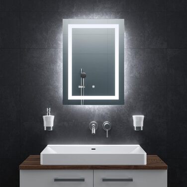 Дзеркало для ванної кімнати BR Bringer LED з підсвічуванням 60x80 см, антизапарник, диммер, 3 кольори світла, сенсорне управління, пам'ять (Модель: BRS102)