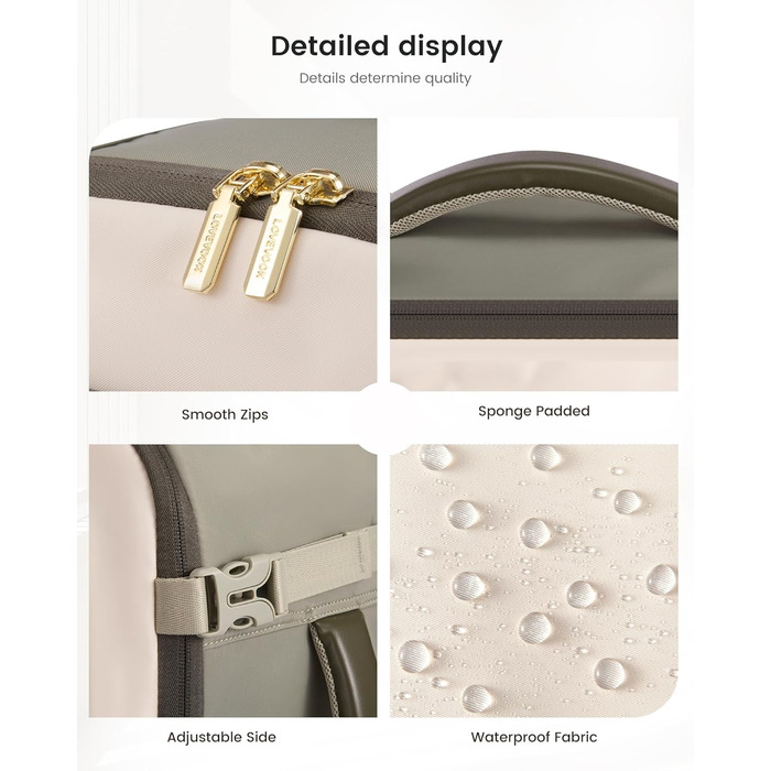 Рюкзак для ручної поклажі LOVEVOOK Ryanair 40x20x25, рюкзак для подорожей, дамський, 20L, під ноутбук, під сидіння літака (Бежево-зелений, 40 x 20 x 25 см)