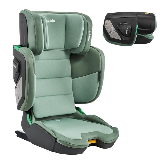 Складне дитяче автокрісло Jovikids з ISOFIX, дитячі автокрісла i-Size R129 приблизно 3-12 років (100-150 см), бустер зі спинкою, підходить для подорожей (зелений)