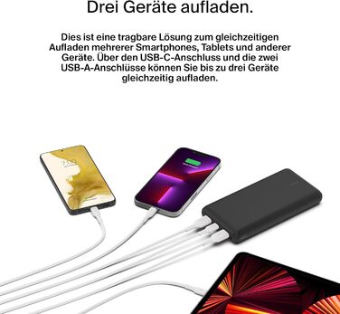 Повербанк Belkin 20K 20 000 мАг, USB-C/USB-A, 2 шт., Чорний для iPhone, Galaxy, Pixel, iPad