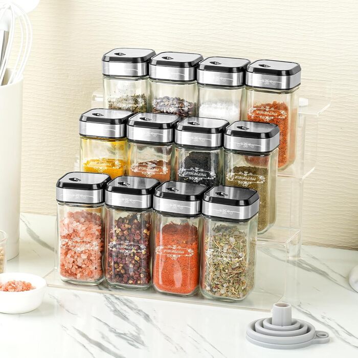 Набір скляних банок для спецій з дерев'яними кришками з акації, 24 шт. (120 мл)