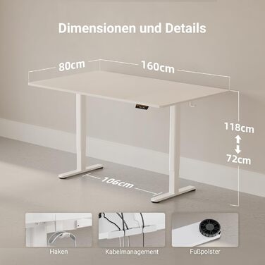 Регульований стіл Claiks 160x80 см (FSC®), 80 кг, 3 пам'яті, для дому/офісу, білий