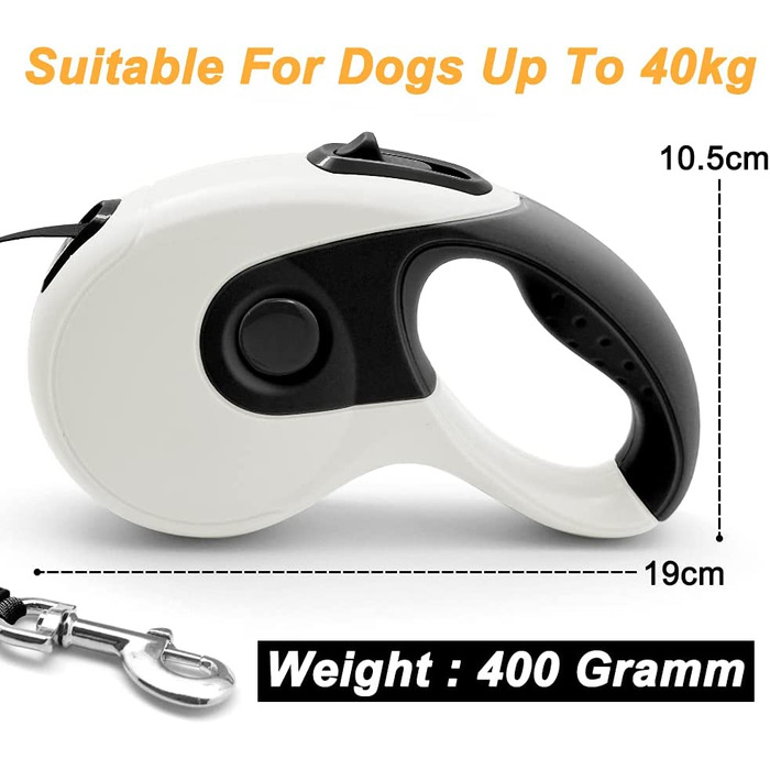 Повідець для собак Qianruida 5 м повідець для дресирування собак вагою до 40 кг для маленьких, середніх і великих собак-білий