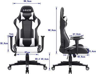 Ігрове крісло ергономічний стілець для геймера комп'ютерний стілець гоночний комп'ютерний стілець регульований по висоті робочий стіл стілець, білий