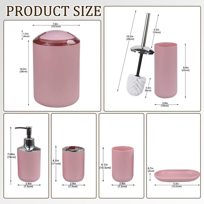 Набір аксесуарів для ванної кімнати CERBIOR, 6 шт. (Морська синя/Рожева): мильниця, тримач для зубних щіток, стакан для щіток, мильниця для раковини