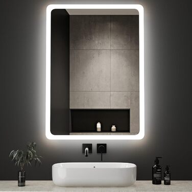 LED дзеркало для ванної кімнати Boromal 40x60 см з підсвічуванням та вимикачем, 6500K, холодний білий світ, стилізація Jf