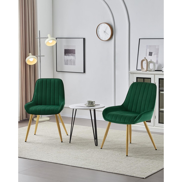 Набір з 2 стільців Lestarain для їдальні, вітальні, кухні. Ретро стільці з м'яким сидінням з оксамиту та металевими ніжками, до 150 кг, темно-зелений оксамит