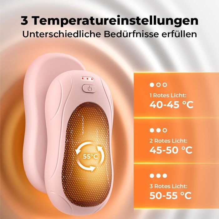 Електричні грілки для рук 2 шт. з магнітом, портативні 6000mAh, 3 режими нагріву, USB, для кемпінгу, офісу (рожеві)