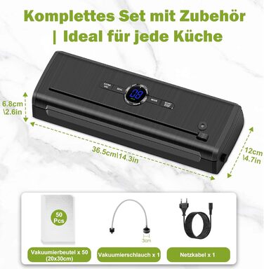 Вакууматор для продуктів 7 в 1, професійний вакуумний пакувальник з подвійним швом, цифровим таймером та різаком, комплект з 50 пакетами (Чорний)