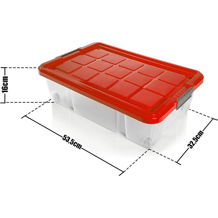 Ящик для зберігання під ліжко BigDean 4 шт. з кришкою 25 л червоний 60x40x17,5 см - з колесами затискний замок, що вкладається - ящик для зберігання Eurobox Ящик для зберігання під ліжко Ящик для зберігання під ліжко - зроблено в Німеччині