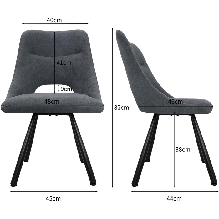 Крісла для обідньої зони, кухонні крісла, крісла для туалетного столика, сучасні м'які крісла для вітальні з металевими ніжками (6 шт., не обертаються, темно-сірий)