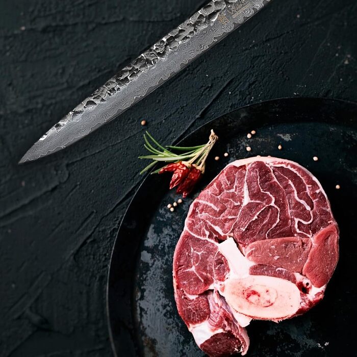 Ніж кухарський Wakoli EBO Premium з лезом 20 см з дамаської сталі 67 шарів та ручкою з чорного дуба | Професійний ніж для кухні