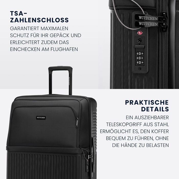 Набір валіз WITTCHEN AXIS 3 шт. | Чорний | ABS+Нейлон | Ручна поклажа M L | TSA замок, телескопічна ручка, 360° колеса