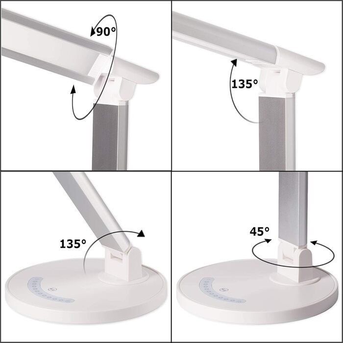 Світлодіодна настільна лампа біла з регулюванням яскравості, сенсорна, поворотна, 5 кольорів світла, пам'ять, USB, для офісу, лампа для читання