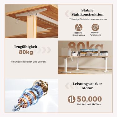 Електричний кутовий стіл Klicelor з регулюванням висоти, L-подібний стіл для стоячи роботи з 3 функціями пам'яті та антиколізійною технологією, ергономічний комп'ютерний стіл, білий (190 x 155 см, світло-коричневий)