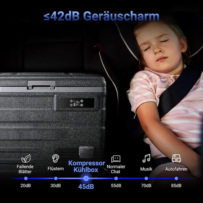 Автомобільний компресорний холодильник AAOBOSI 65л з Wi-Fi, LED, -20°C/+20°C, 12/24V/220V, на колесах для авто, кемпінгу, подорожей