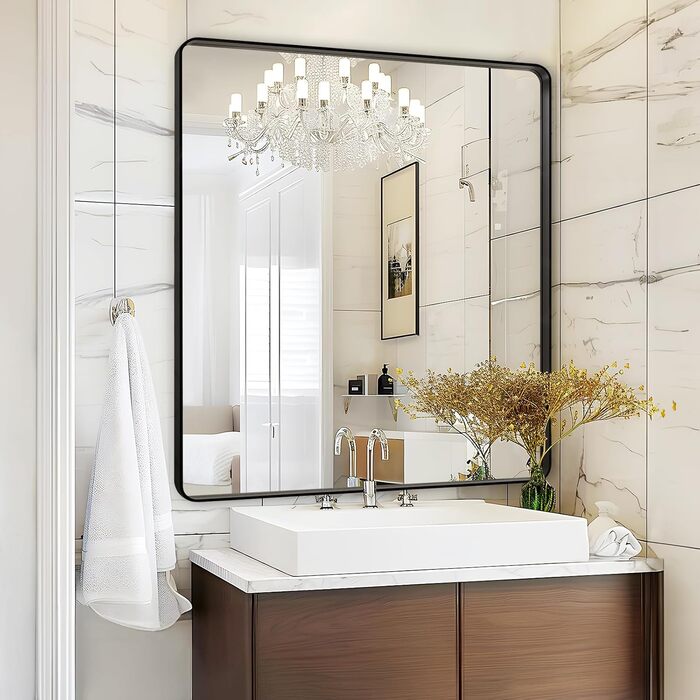 Дзеркало для ванної кімнати Fabuday, 61 x 76,2 см, без рами, для ванної, спальні, туалету, у стилі кантрі (Чорний)