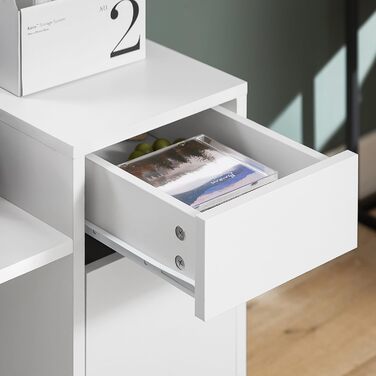 Роликовий контейнер SoBuy з шухлядою та дверцятами: друкарський столик, офісний шафчик, підставка під документи, білий 72x54x40 см, ASK02-W