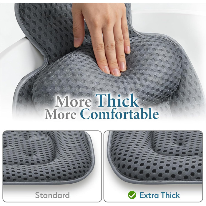 Подушка для ванни на голову та шию з 3D-сітки, 54 присоски, сіра, потовщена - для комфортного релаксу