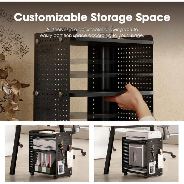 Стіл для принтера Fenge на коліщатках з органайзером та полицями, 45.3x33.5x53.5 см (Чорний)