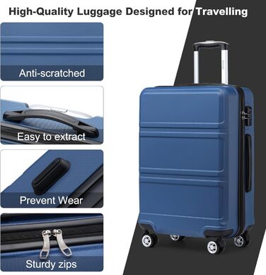 KONO Валіза середнього розміру 24 дюйми, ABS, з TSA-замком, 4 колеса, 65×44×25.5 см, темно-синій