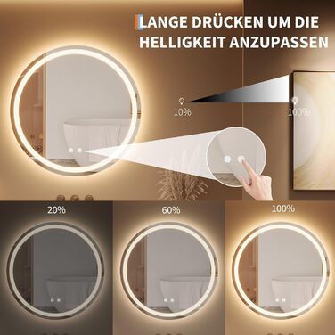 Дзеркало для ванної кімнати Porto Alegre з підсвічуванням, 60x80 см, антизапар, 3 кольори світла, регулювання яскравості, LED, сенсорне керування