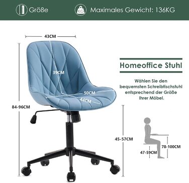 Офісне крісло YOUTASTE з принтом листя, ергономічне, регульоване по висоті з функцією гойдання, без підлокітників, шкіряне, для дому та офісу, блакитне