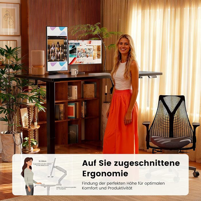 Електричний регульований стіл ErGear 160x80 см, з пам'яттю та з'єднувальною пластиною - для дому та офісу