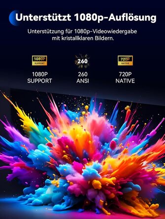 SOOMFON Mini Beamer 1080P: Портативний проєктор з Bluetooth, автотрапецеїдною корекцією та електричним фокусом. Сумісний з iPhone, Tablet, Laptop, TV Stick, HDMI, USB