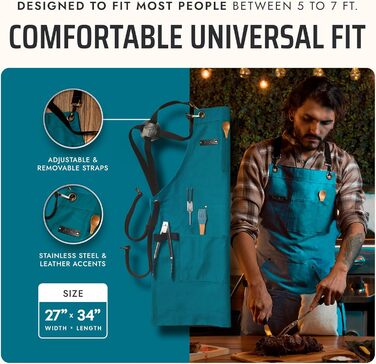 Фартух кухонний Asaya для жінок та чоловіків з рушником та відкривачем для пляшок – 284 мл, канва (синій / зелений)