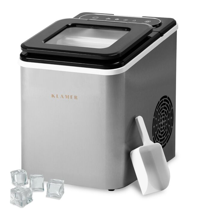 Льодогенератор KLAMER 24 кг/добу, 3 розміри кубиків льоду, резервуар 2.2 л, 130 Вт - тихий льодогенератор для дому та бізнесу